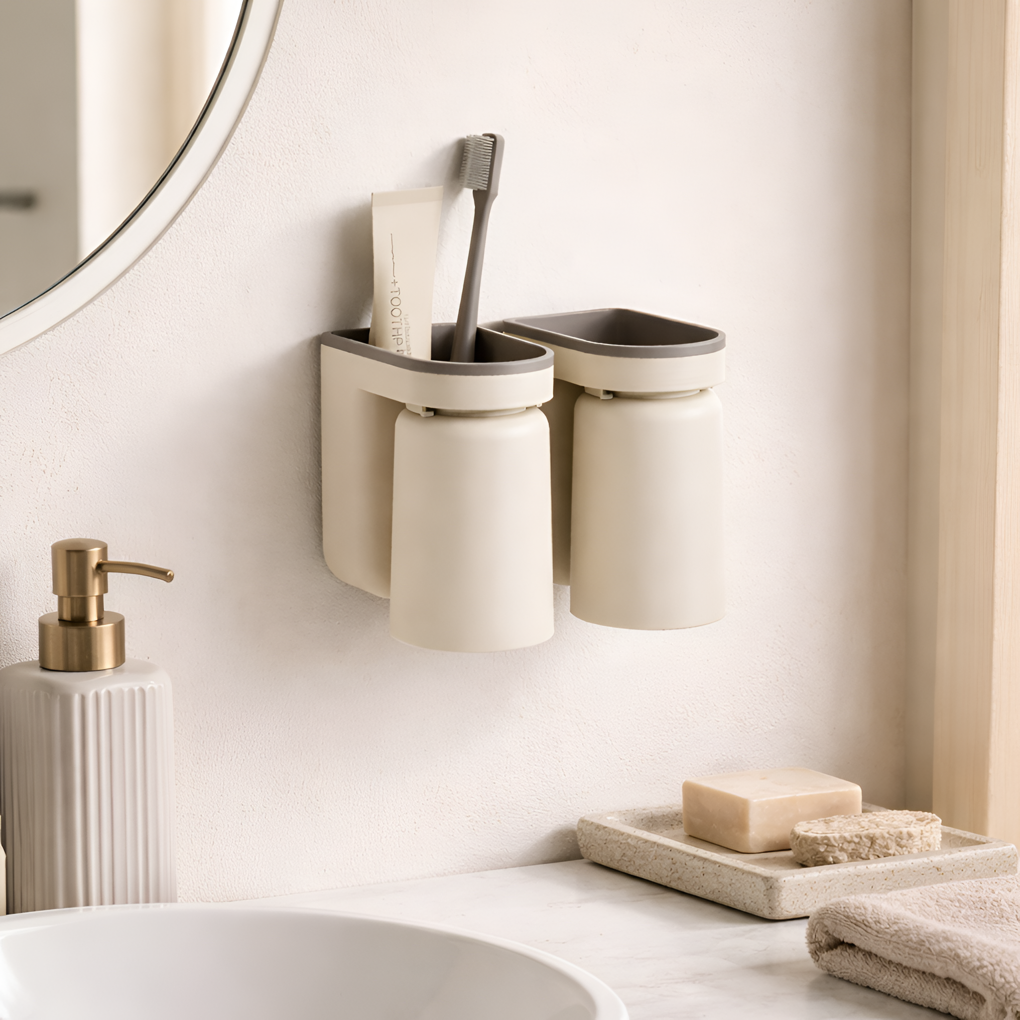 Tyrex - Organizador de Baño para Cepillos de Dientes con Vaso de Enjuague