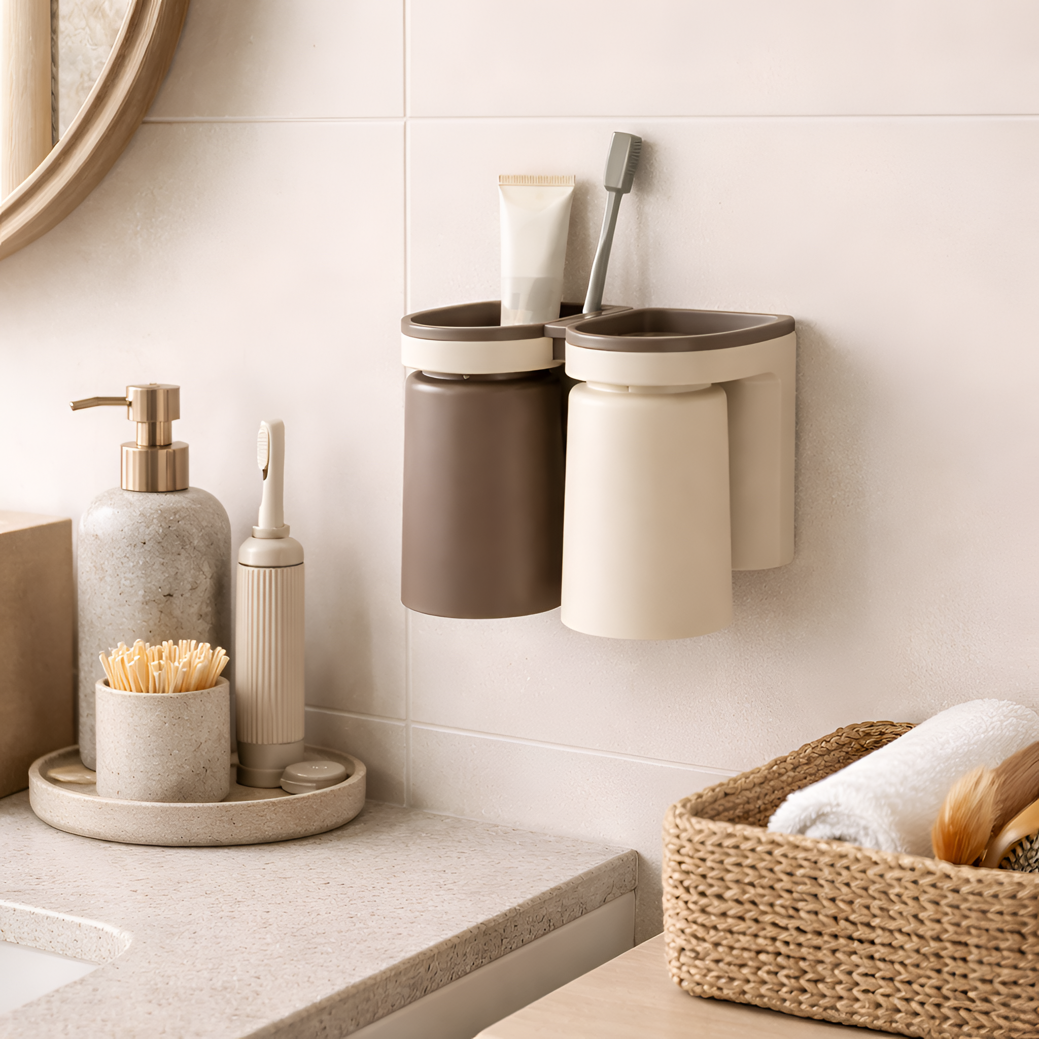 Tyrex - Organizador de Baño para Cepillos de Dientes con Vaso de Enjuague