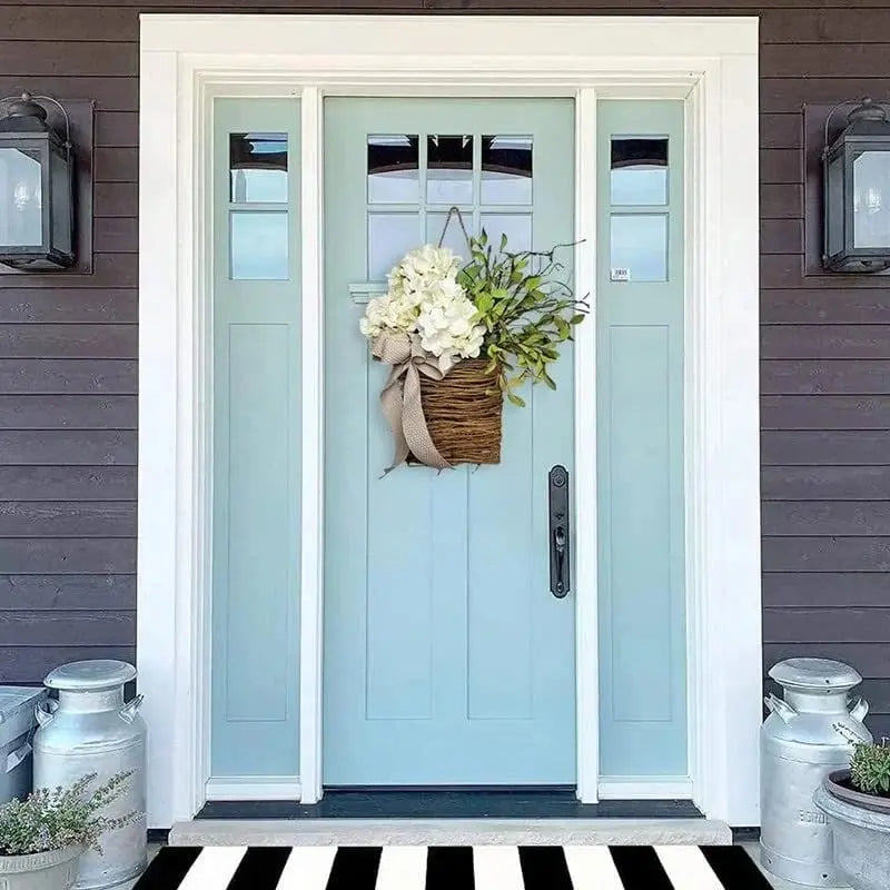 Perchero de puerta con hortensias crema – corona de mimbre con flores artificiales