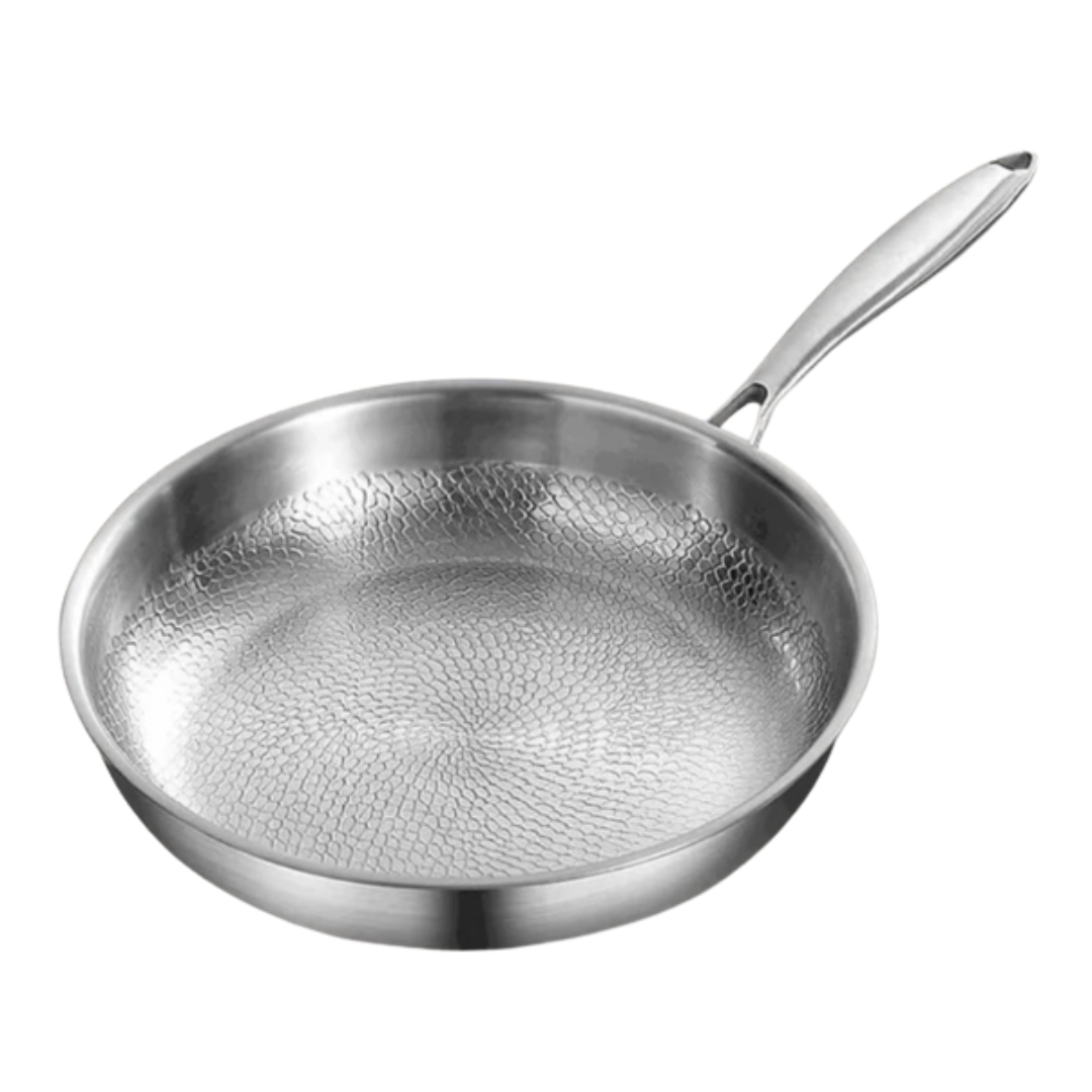 Sartén de Titanio Inducción con Superficie Martillada – Ligera, No Tóxica y Duradera, Plata Metálica