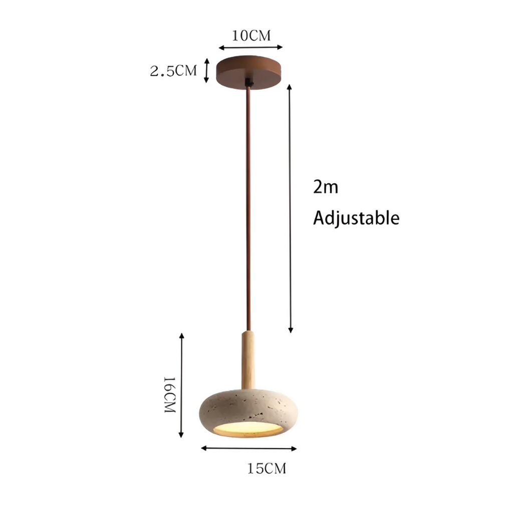 Lámpara Retro Japonesa LED | TranquilHalo | Altura de Suspensión Ajustable | Piedra de Cueva Amarilla & Madera | Ø 15cm Colgante | Max 2m Cable | Montaje Sencillo | Diseño Relajante