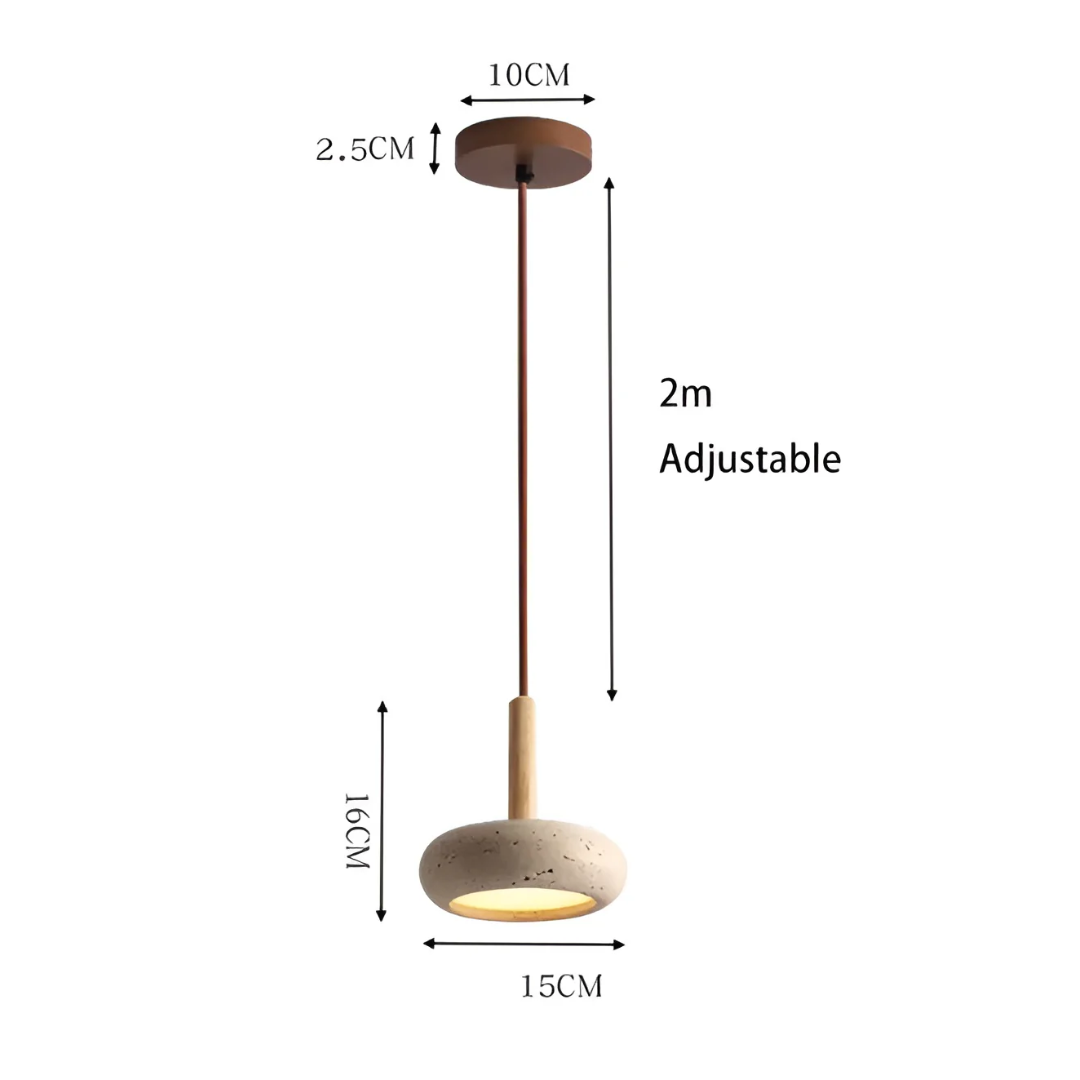 Lámpara Retro Japonesa LED | TranquilHalo | Altura de Suspensión Ajustable | Piedra de Cueva Amarilla & Madera | Ø 15cm Colgante | Max 2m Cable | Montaje Sencillo | Diseño Relajante