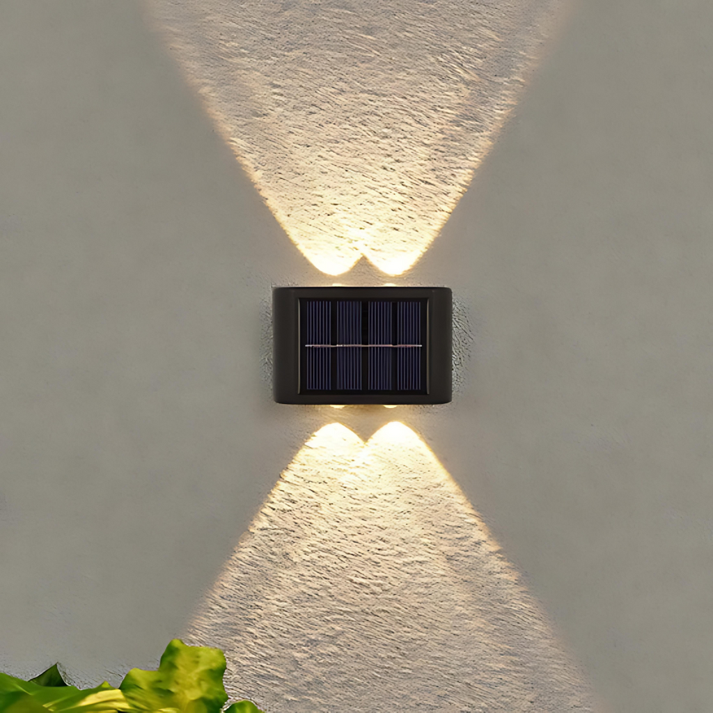 Lámpara de pared solar LED para exterior | Detector de movimiento con iluminación hacia arriba y hacia abajo | Negro