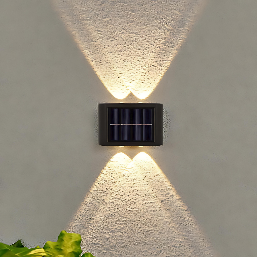 Lámpara de pared solar LED para exterior | Detector de movimiento con iluminación hacia arriba y hacia abajo | Negro