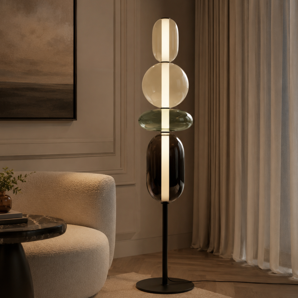 Solenne | Lámpara de Pie Moderna de Vidrio Elegante con Diseño Escultural LED para Salón