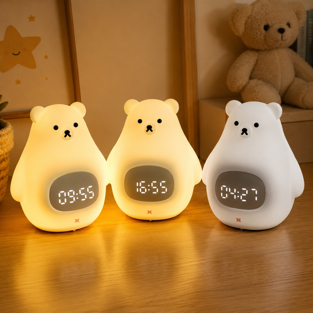 Reloj Despertador con Luz Nocturna de Oso Polar y Suave Iluminación LED