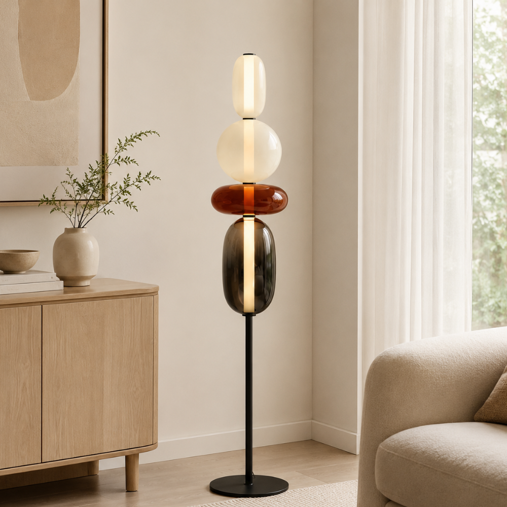 Solenne | Lámpara de Pie Moderna de Vidrio Elegante con Diseño Escultural LED para Salón