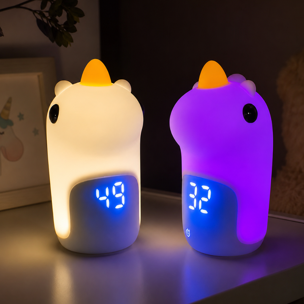 Luz Nocturna LED de Unicornio Mágico y Reloj Despertador para Niños