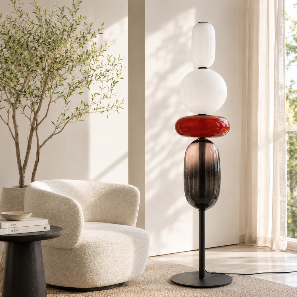 Solenne | Lámpara de Pie Moderna de Vidrio Elegante con Diseño Escultural LED para Salón