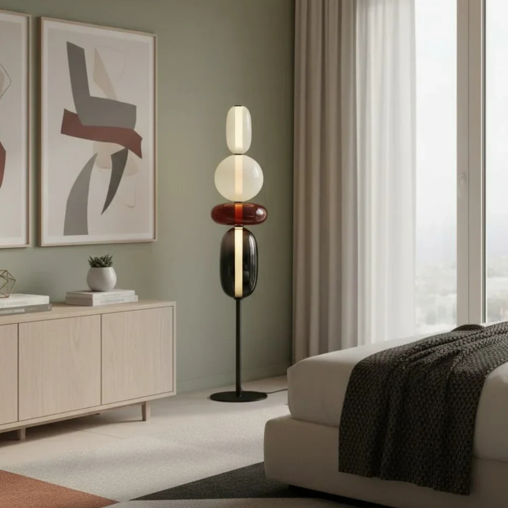 Solenne | Lámpara de Pie Moderna de Vidrio Elegante con Diseño Escultural LED para Salón