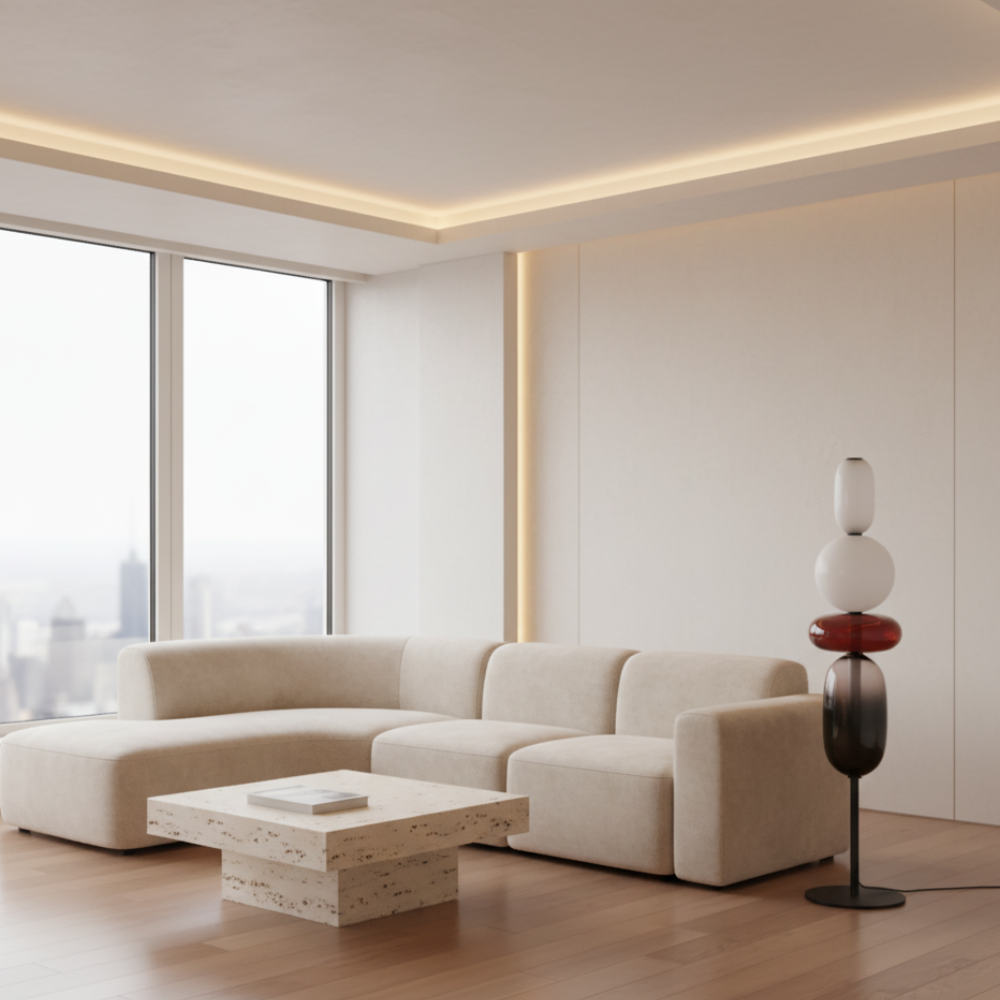 Solenne | Lámpara de Pie Moderna de Vidrio Elegante con Diseño Escultural LED para Salón
