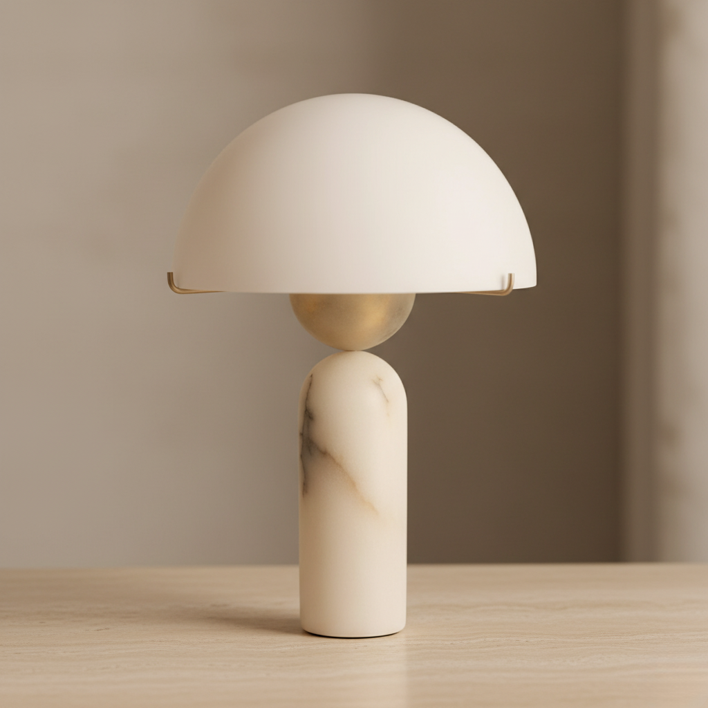 MarbleSphere | Lámpara de Mesa Escultural de Piedra Natural Elegante para Sala de Estar