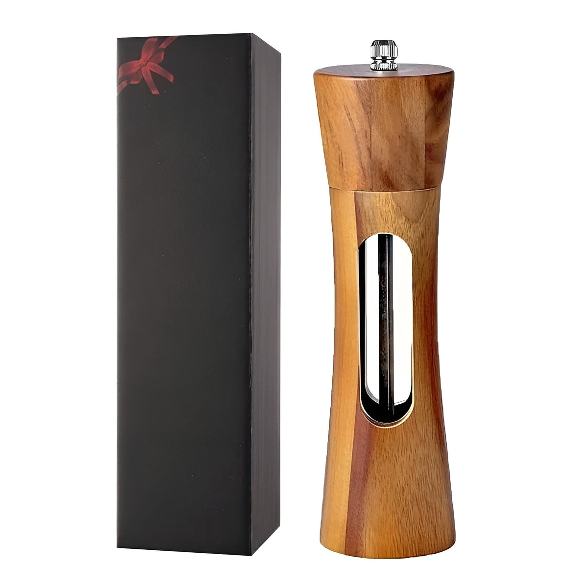 Juego de Molinillos de Sal y Pimienta SpiceCraft Manual – Diseño de Madera con Ventana Acrílica y Niveles de Molienda Ajustables