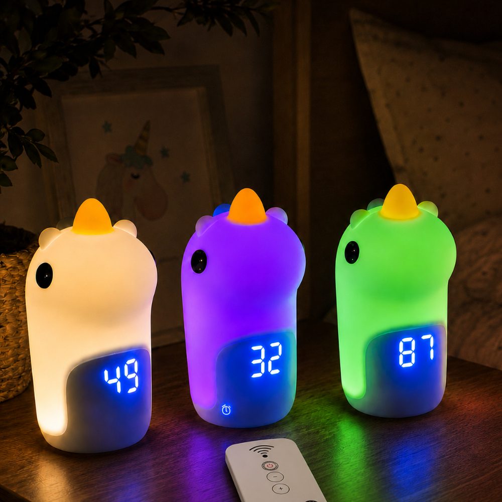 Luz Nocturna LED de Unicornio Mágico y Reloj Despertador para Niños