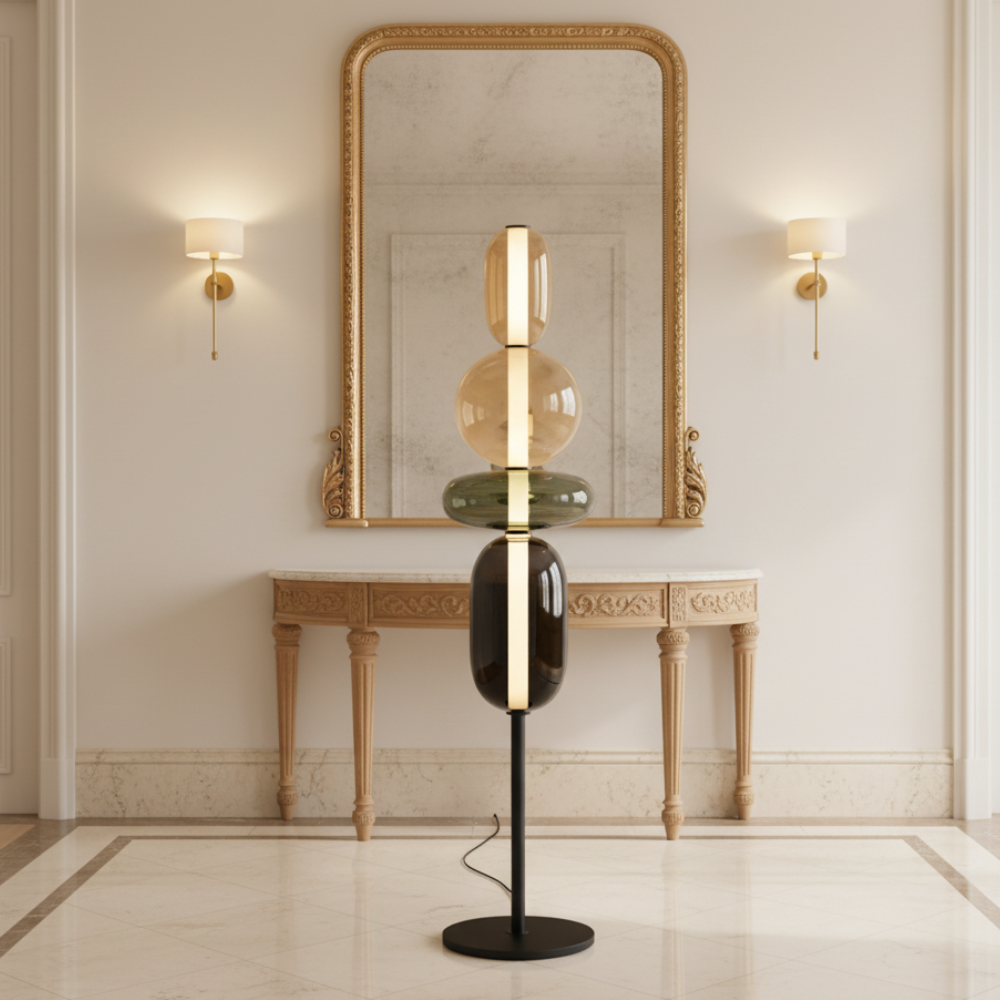 Solenne | Lámpara de Pie Moderna de Vidrio Elegante con Diseño Escultural LED para Salón
