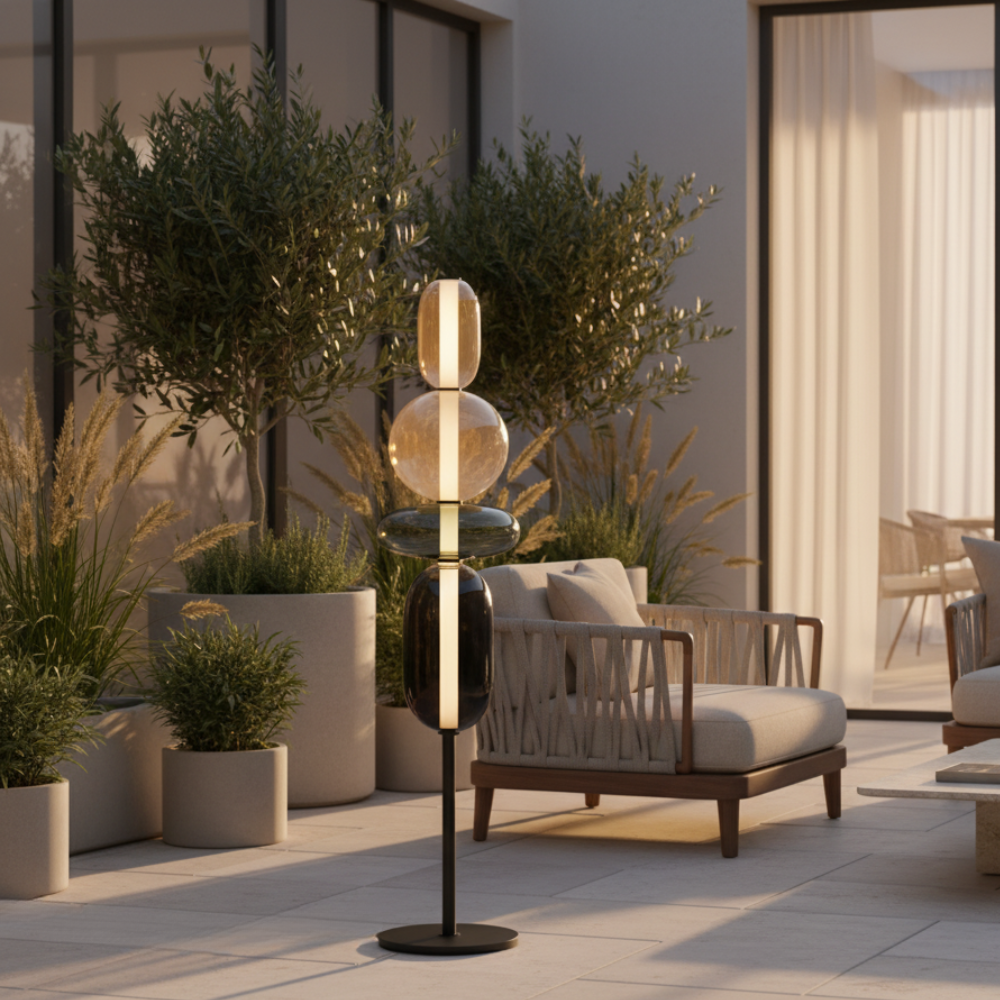 Solenne | Lámpara de Pie Moderna de Vidrio Elegante con Diseño Escultural LED para Salón
