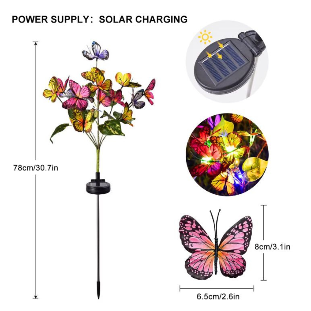 ButterflyGlow | Lámparas de Jardín Solar Coloridas y Elegantes para Patio y Jardín