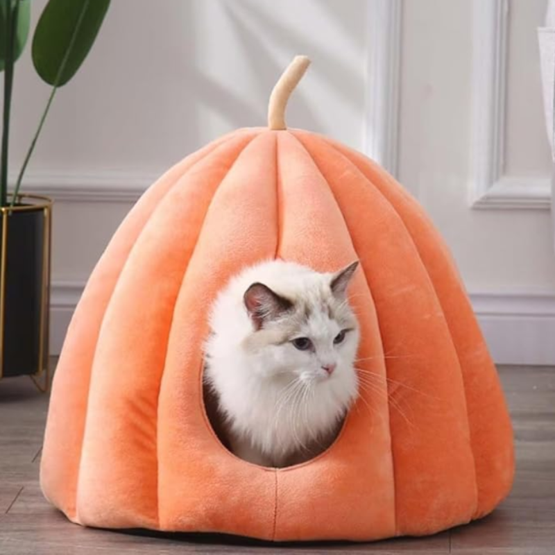 PumpkinPaws | Cama Cerrada Acogedora para Gatos en Invierno