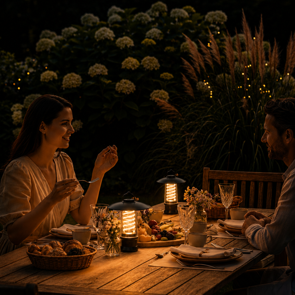 Linterna Portátil Recargable para Exteriores - Luz Cálida Ajustable para Espacios al Aire Libre
