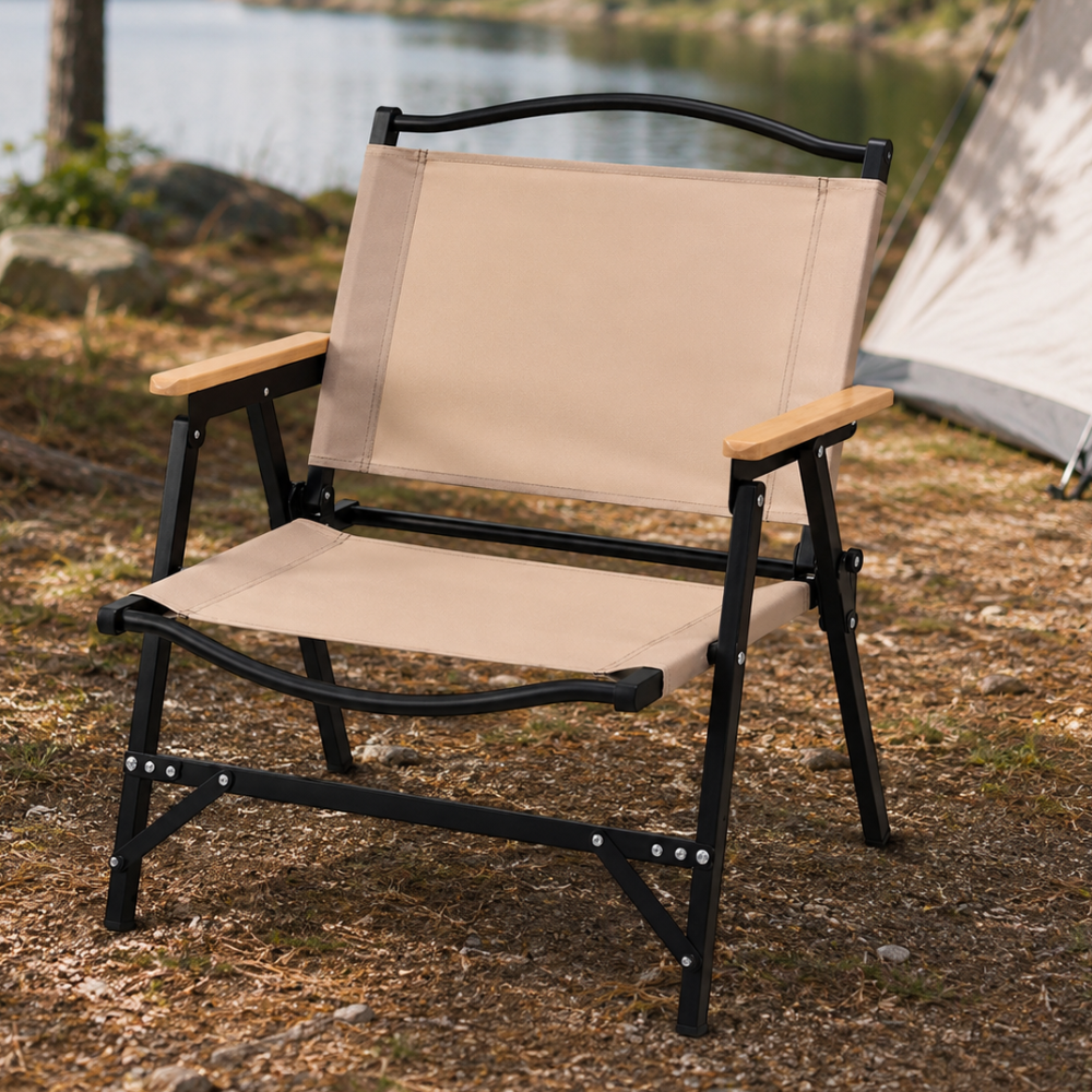 Silla de Camping Plegable Minimalista en Caqui con Apoyabrazos
