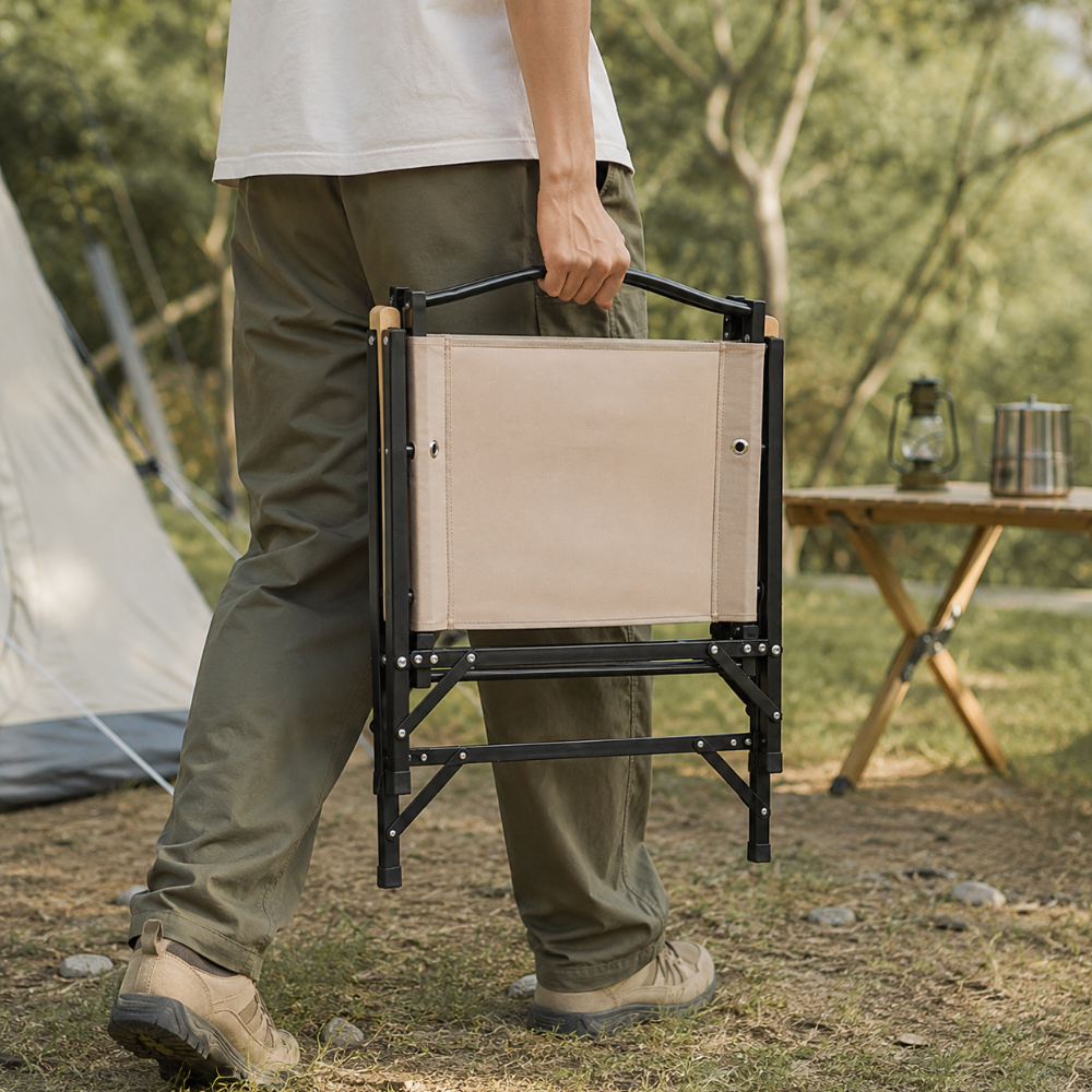 Silla de Camping Plegable Minimalista en Caqui con Apoyabrazos