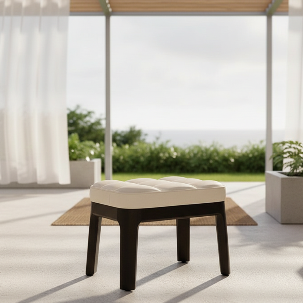 Taburete Bajo Moderno Minimalista - Tapizado en Cuero PU y Estructura de Madera Sólida
