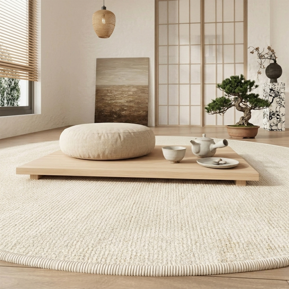 Alfombra Redonda de Lujo Veloura | Alfombra Wabi Sabi Suave y Antideslizante para Sala de Estar o Dormitorio
