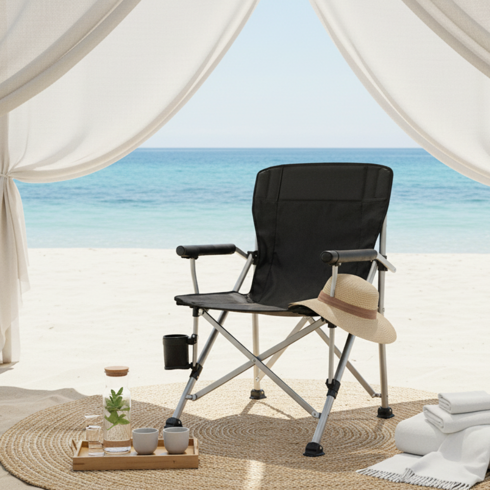 Silla de Camping Plegable Negra Premium de Alta Resistencia