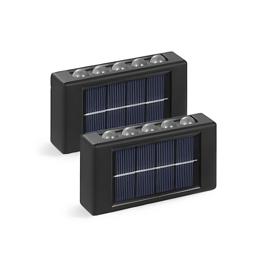 Lámpara de pared solar LED para exterior | Detector de movimiento con iluminación hacia arriba y hacia abajo | Negro