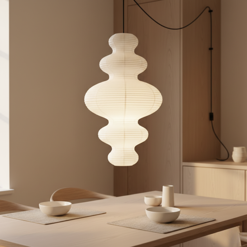Lámpara Colgante Akari Juni - Hecha a Mano en Papel de Arroz para Iluminación de Cocina