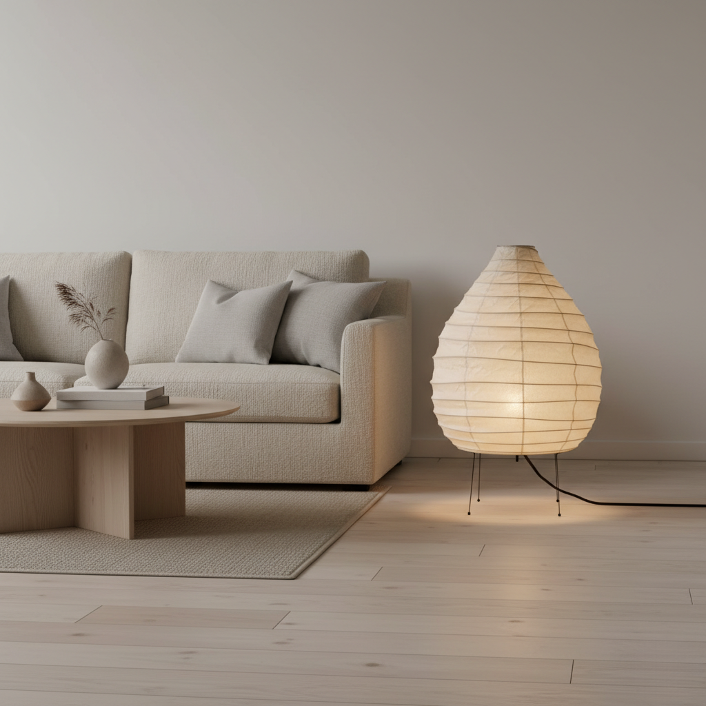Lámpara de Mesa y Suelo Minimalista Akari 22N - Pantalla de Papel Washi para Dormitorio y Sala de Estar