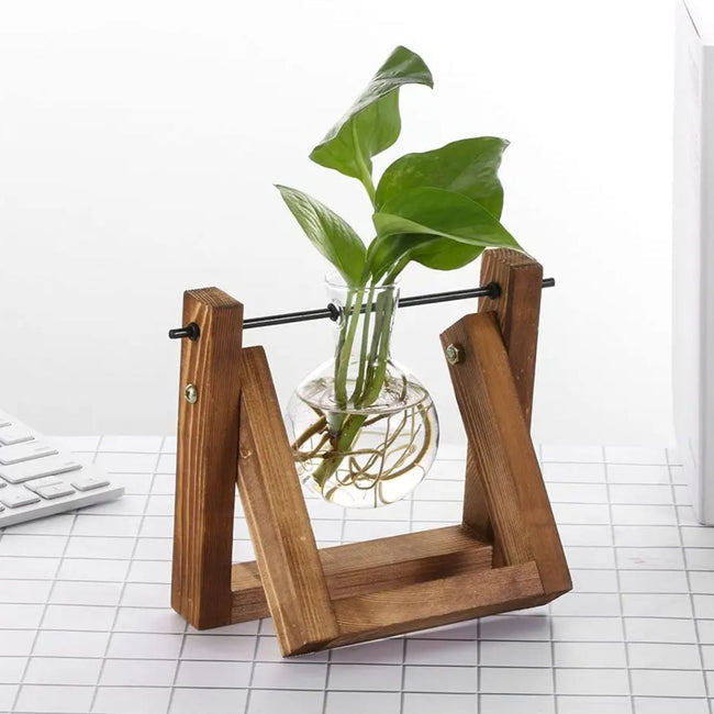 FloraNest - Maceta hidropónica elegante con bandeja de madera