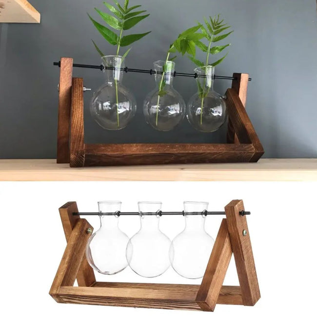 FloraNest - Maceta hidropónica elegante con bandeja de madera