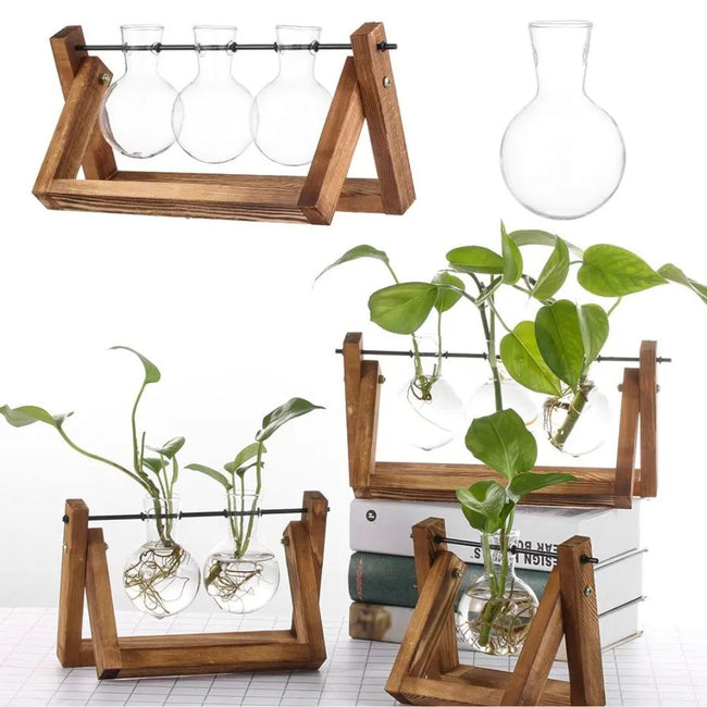 FloraNest - Maceta hidropónica elegante con bandeja de madera