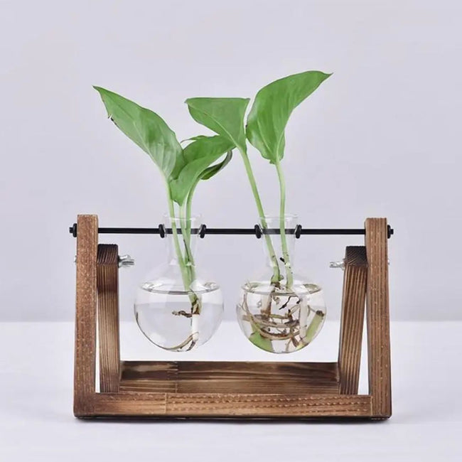 FloraNest - Maceta hidropónica elegante con bandeja de madera