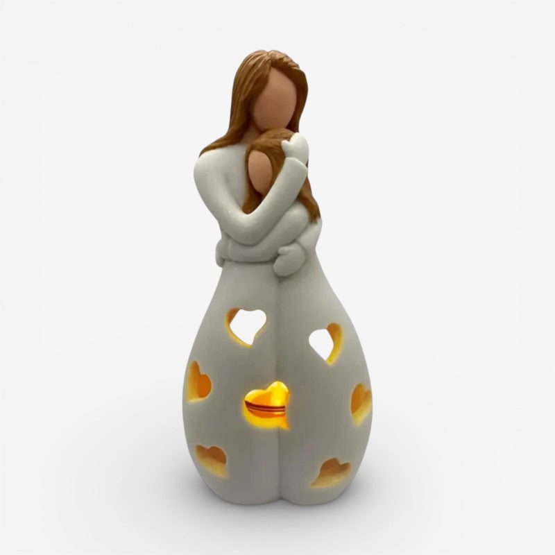 Regalo del Día de la Madre | Estatua de portavelas que abraza a madre e hija