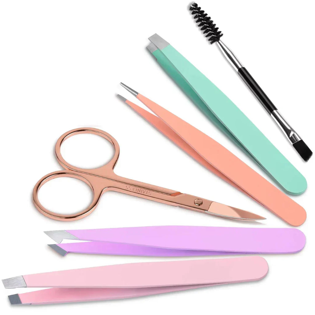 Set de Pinzas de Precisión – Kit de Cejas de 6 Piezas con Estuche de Viaje