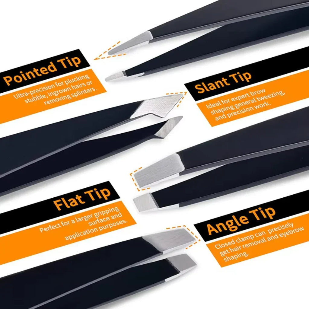 Set de Pinzas de Precisión – Kit de Cejas de 6 Piezas con Estuche de Viaje