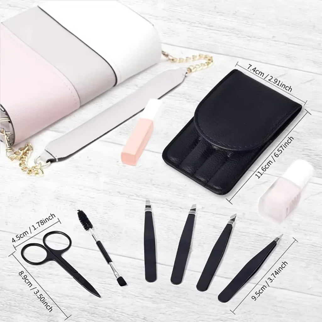 Set de Pinzas de Precisión – Kit de Cejas de 6 Piezas con Estuche de Viaje