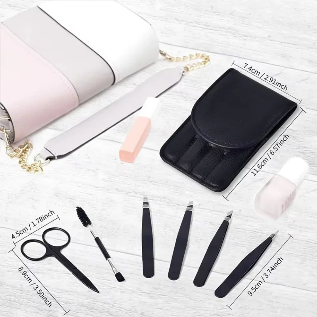 Set de Pinzas de Precisión – Kit de Cejas de 6 Piezas con Estuche de Viaje