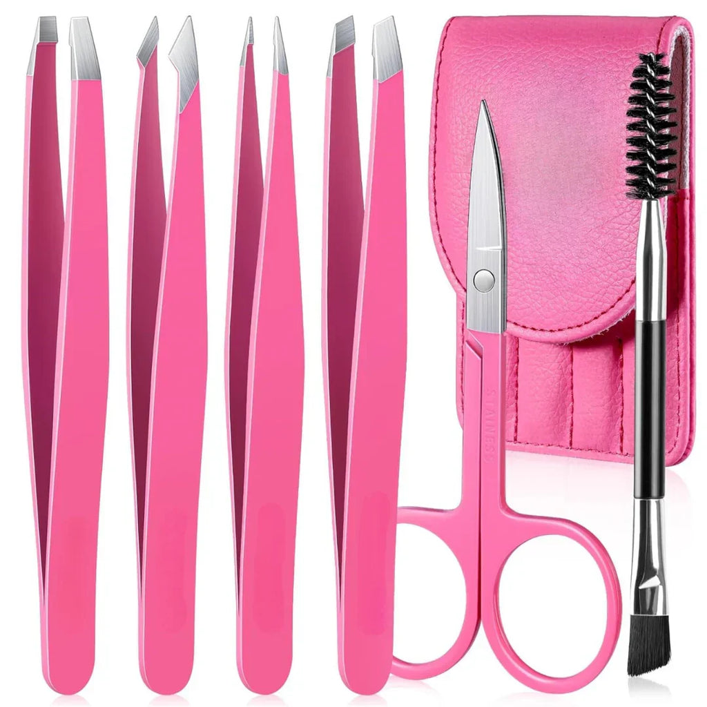 Set de Pinzas de Precisión – Kit de Cejas de 6 Piezas con Estuche de Viaje