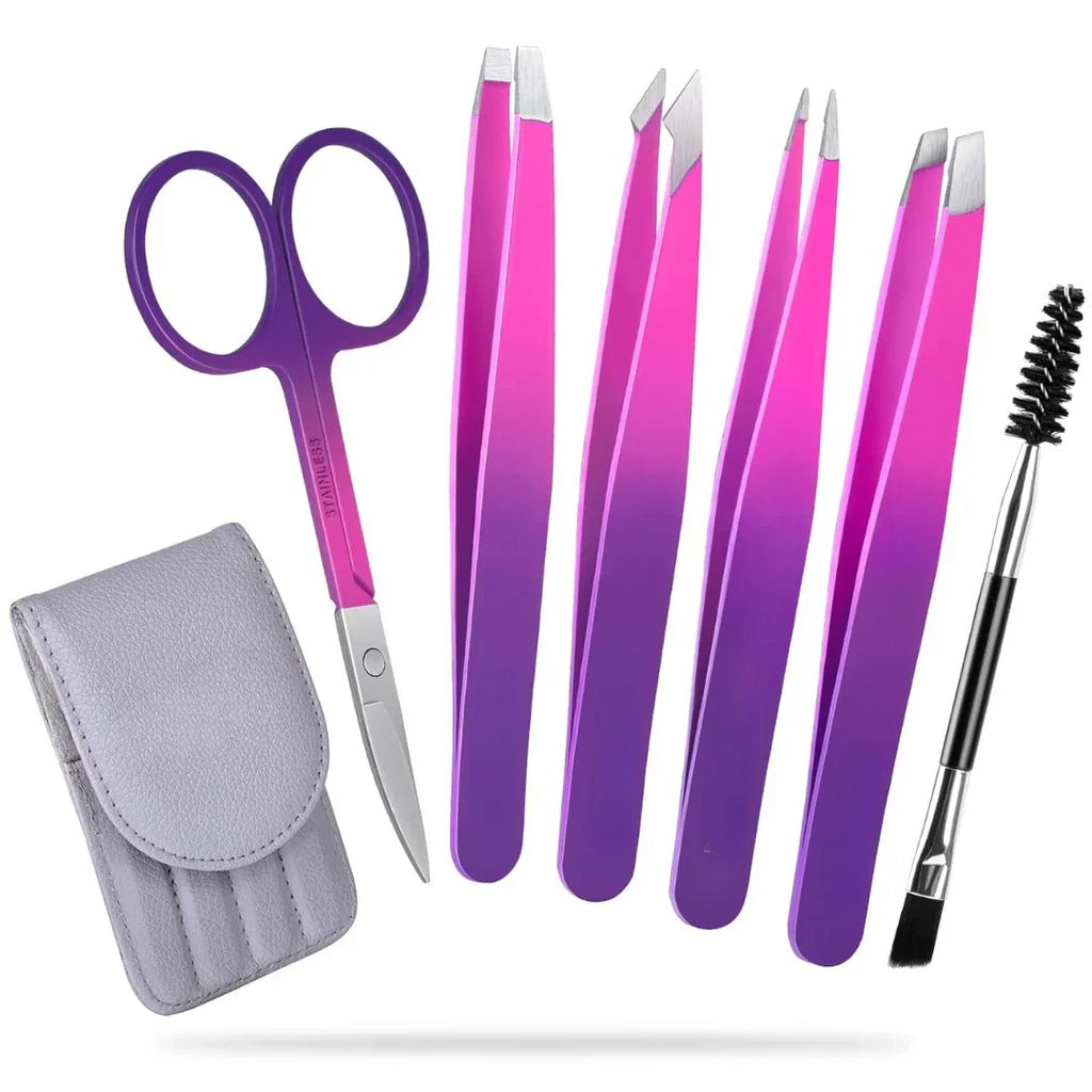 Set de Pinzas de Precisión – Kit de Cejas de 6 Piezas con Estuche de Viaje