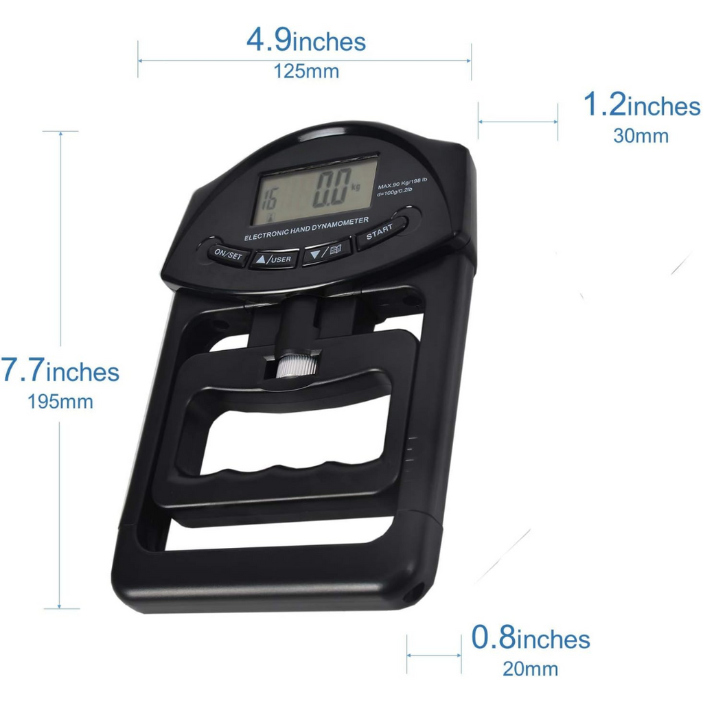 Gripmaster Dinamómetro Digital de Mano – Medidor de Fuerza de Agarre Preciso hasta 90kg – Probador de Agarre Compacto y Portátil para Fitness, Terapia y Rehabilitación