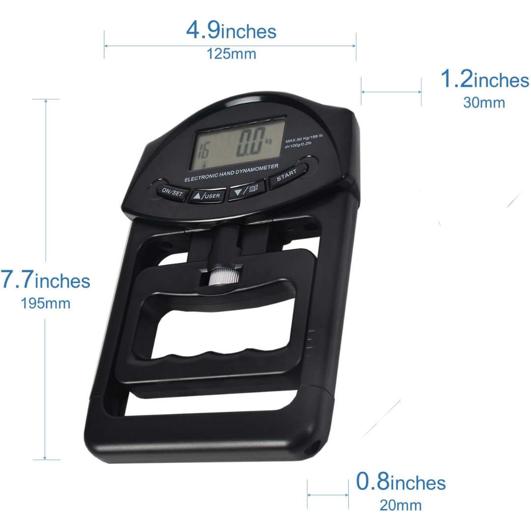 Gripmaster Dinamómetro Digital de Mano – Medidor de Fuerza de Agarre Preciso hasta 90kg – Probador de Agarre Compacto y Portátil para Fitness, Terapia y Rehabilitación