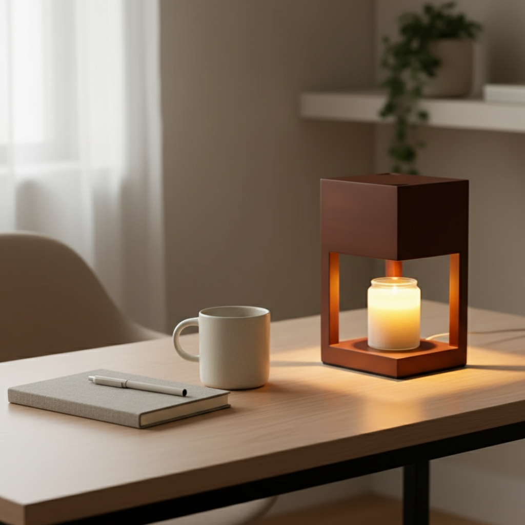 Lámpara Calentadora de Velas de Madera Escandinava - Luz Ambiental de Doble Propósito