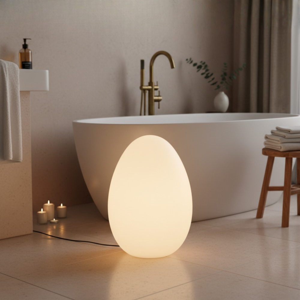 SolStone | Lámpara de Pie Escultural de Huevo Minimalista Moderna para Sala de Estar