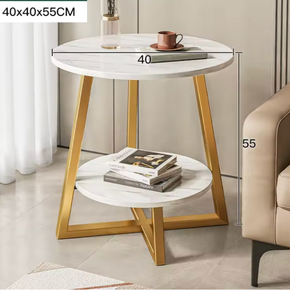 Mesa Lateral Moderna de Dos Niveles con Diseño Compacto – Mesa de Noche Versátil y Mesa de Exterior para Espacios Pequeños
