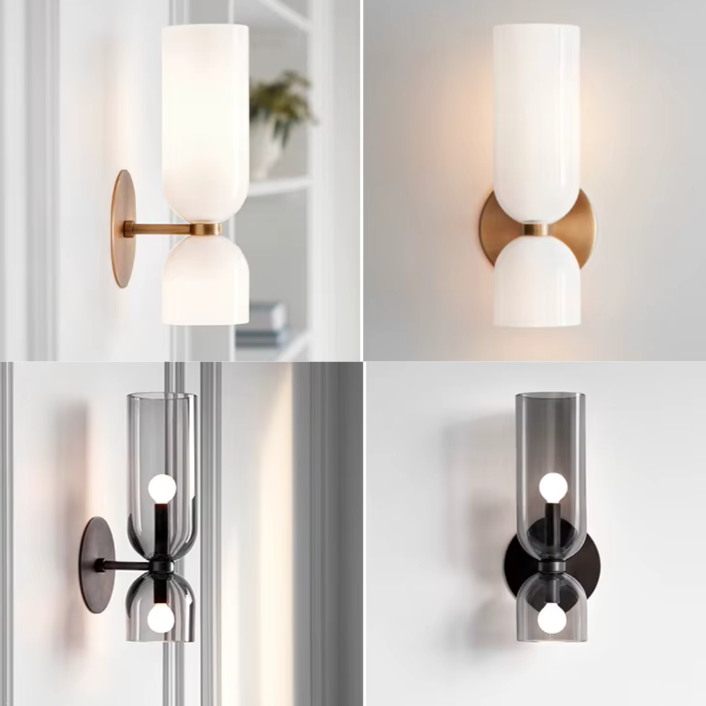 Lámpara de Pared de Doble Cabeza de Vidrio Elegante | Iluminación de Aplique Minimalista Moderna para Sala de Estar o Dormitorio