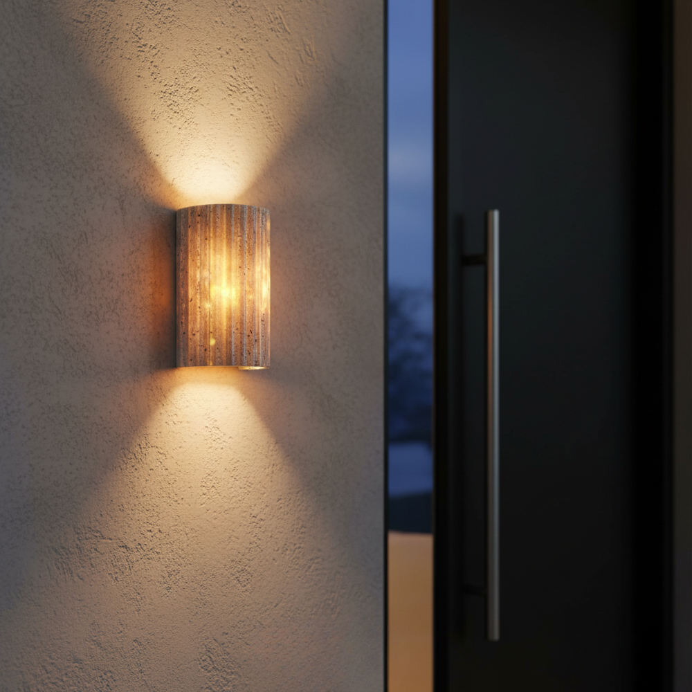 Lámpara de Pared Exterior Elegante Travara | Luz LED de Travertino Amarillo Arriba y Abajo para Patios y Jardines