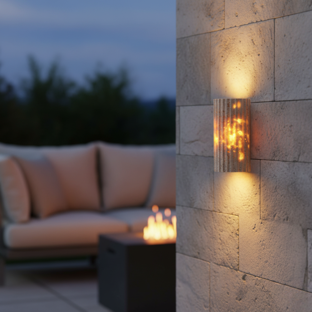 Lámpara de Pared Exterior Elegante Travara | Luz LED de Travertino Amarillo Arriba y Abajo para Patios y Jardines